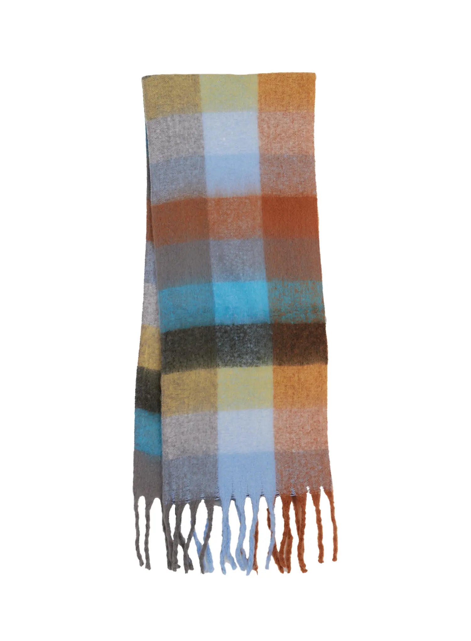 soft-checkered-wide-scarf-cn513 / Brown