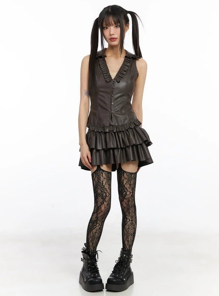 faux-leather-bustier-vest-cd522 / Brown