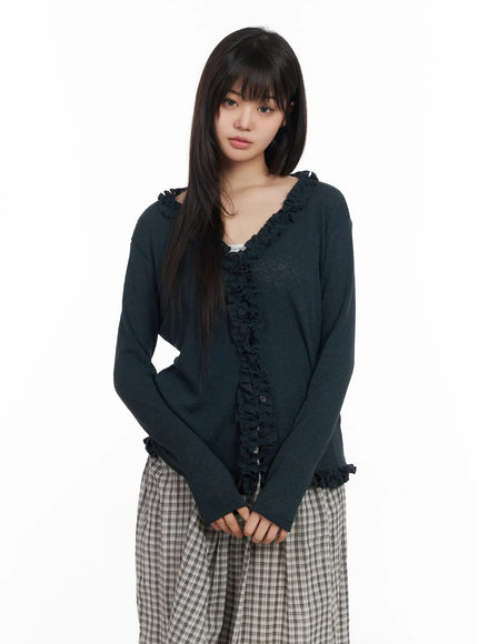 soft-ruffle-edge-cardigan-cm513 / Charcoal navy