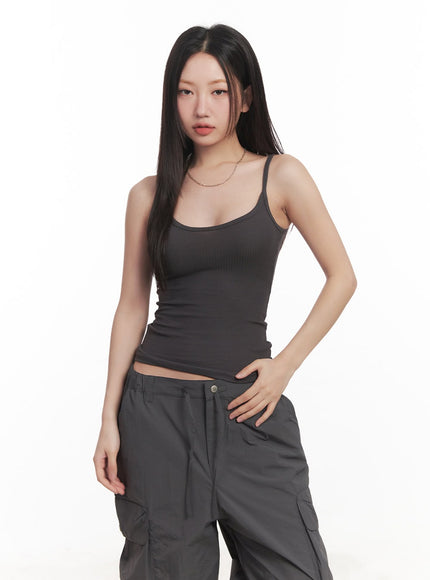 fitted-ribbed-tank-ca518 / Dark beige