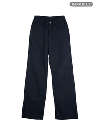 linen-cotton-straight-pants-ou419 / Dark blue