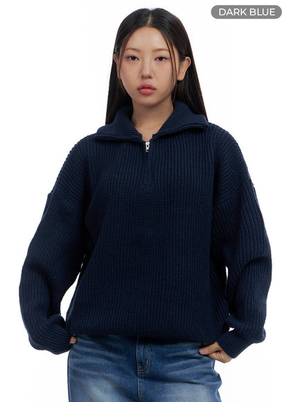 knitted-half-zip-turtle-neck-sweater-cs424 / Dark blue
