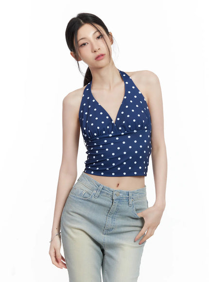 v-neck-polka-dot-halter-top-cl501 / Dark blue