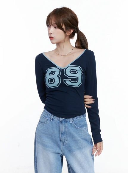 V-Neck Number 89 Long Sleeve Tee CG529