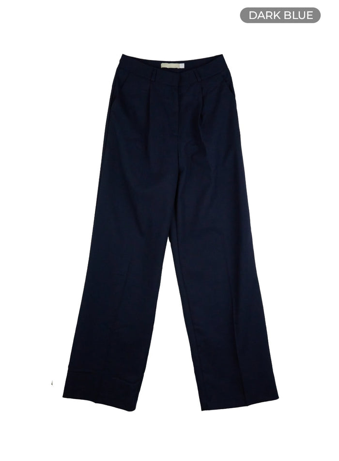 solid-wide-fit-pintuck-tailored-pants-ou419 / Dark blue