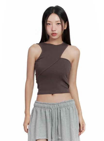 asymmetric-ribbed-cropped-tank-cl508 / Dark brown