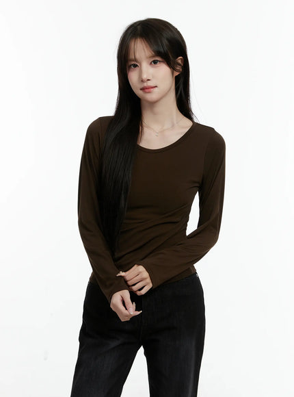 fleece-round-neck-long-sleeve-tee-cd523 / Dark brown