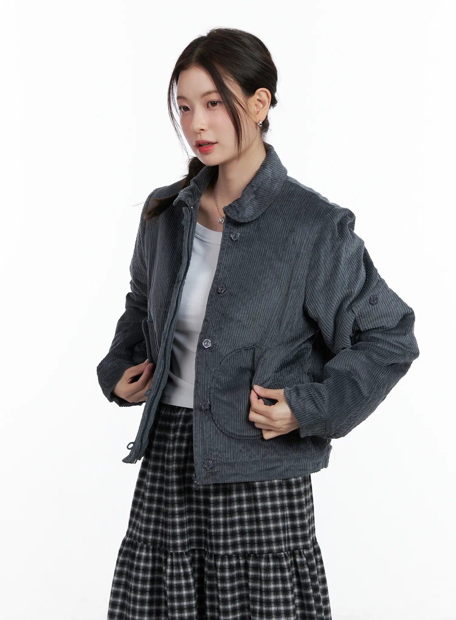 collared-corduroy-jacket-cn519 / Dark gray