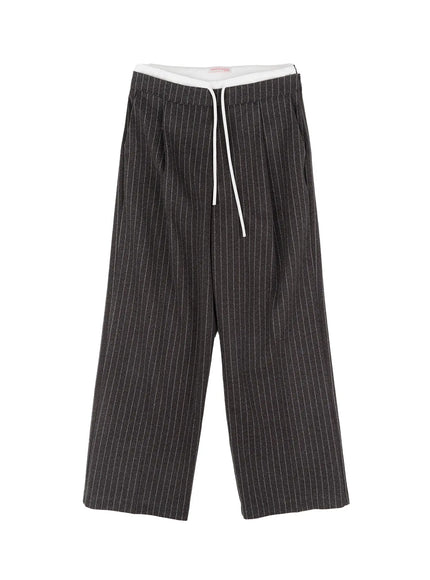 layered-pinstripe-wide-leg-pants-cj506 / Dark gray