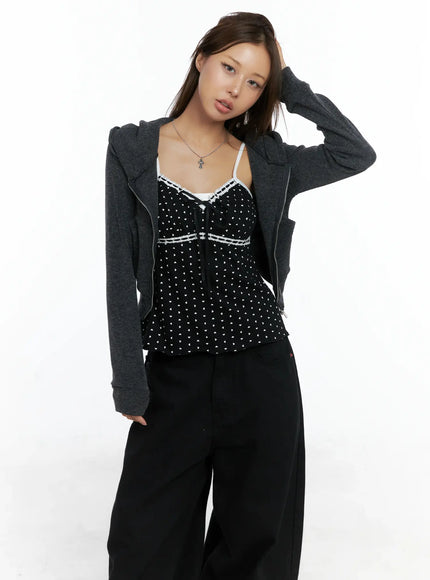 cropped-knit-zip-up-hoodie-cs505 / Dark gray