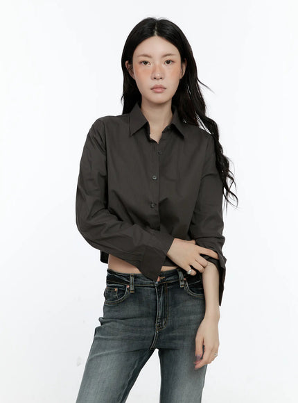cropped-button-up-blouse-cn517 / Dark gray