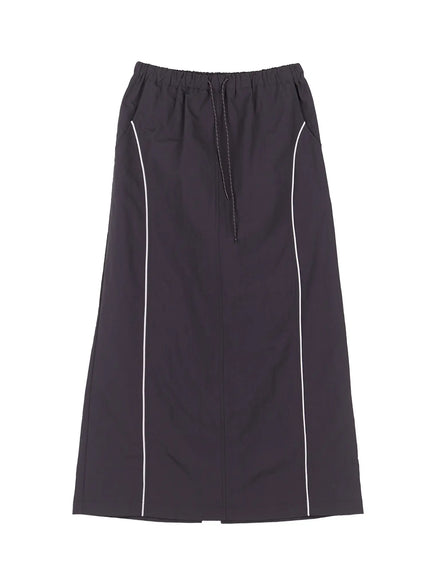 nylon-drawstring-maxi-skirt-cl530 / Dark gray