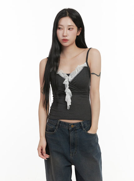 frill-lace-cami-top-cd406 / Dark gray