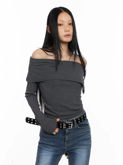 side-button-off-shoulder-long-sleeve-cs509 / Dark gray