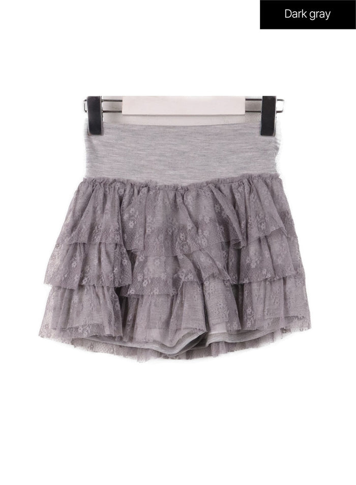 lace-frill-layered-mini-skirt-cf414 / Dark gray