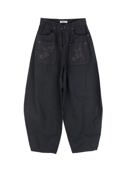 star-embellished-wide-leg-pants-cs504 / Dark gray