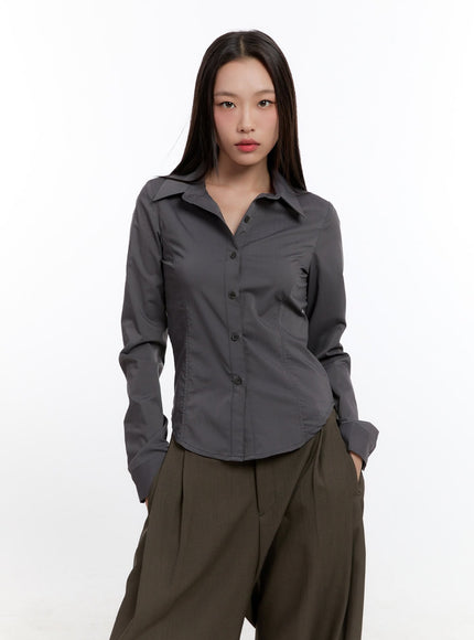 slim-fit-collared-blouse-cn420 / Dark gray
