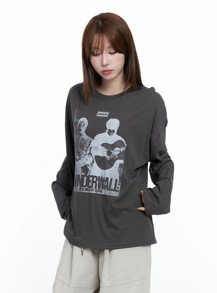 retro-wonder-print-loose-fit-tee-cg529 / Dark gray