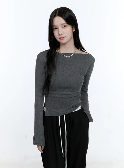 chic-off-shoulder-long-sleeve-top-cg512 / Dark gray