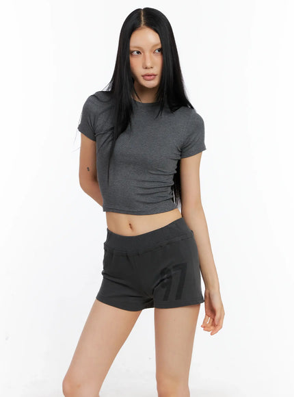 basic-round-neck-crop-tee-cl529 / Dark gray