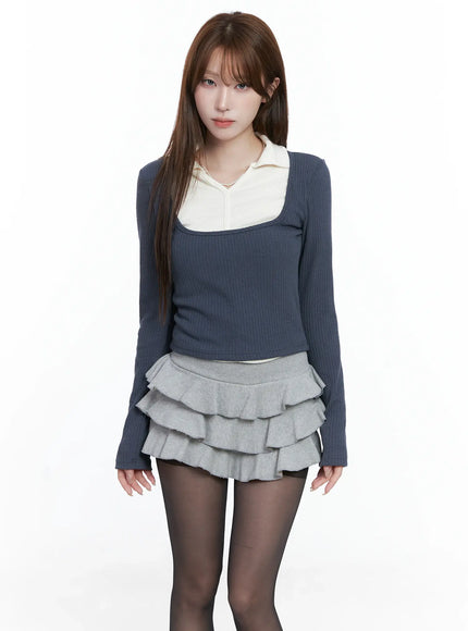 Layered Collared Knit Top CS501