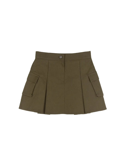 chic-pleated-cargo-mini-skirt-cf503 / Dark green