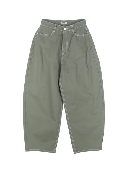 stitched-wide-fit-pants-cu518 / Dark green