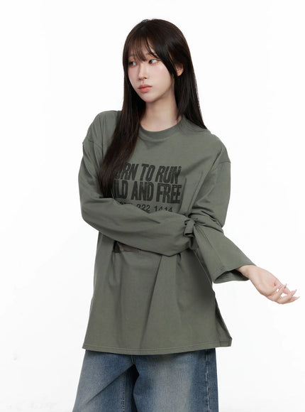 oversized-vintage-print-long-sleeve-tee-co520 / Dark green