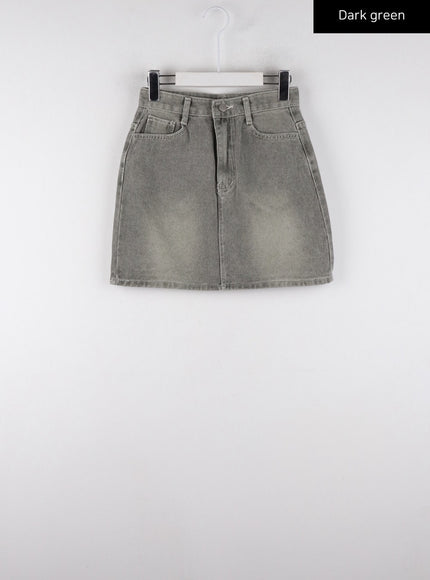 washed-denim-mini-skirt-cd312 / Dark green