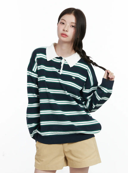 Oversized Striped Long Sleeve Collared Shirt CO503