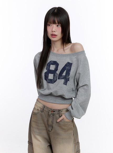 84-graphic-one-shoulder-cropped-sweatshirt-cf512 / Gray