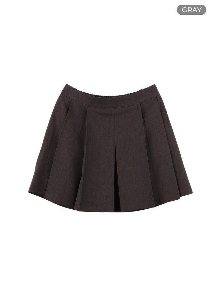 waist-banding-pleated-mini-skirt-cm427 / Gray