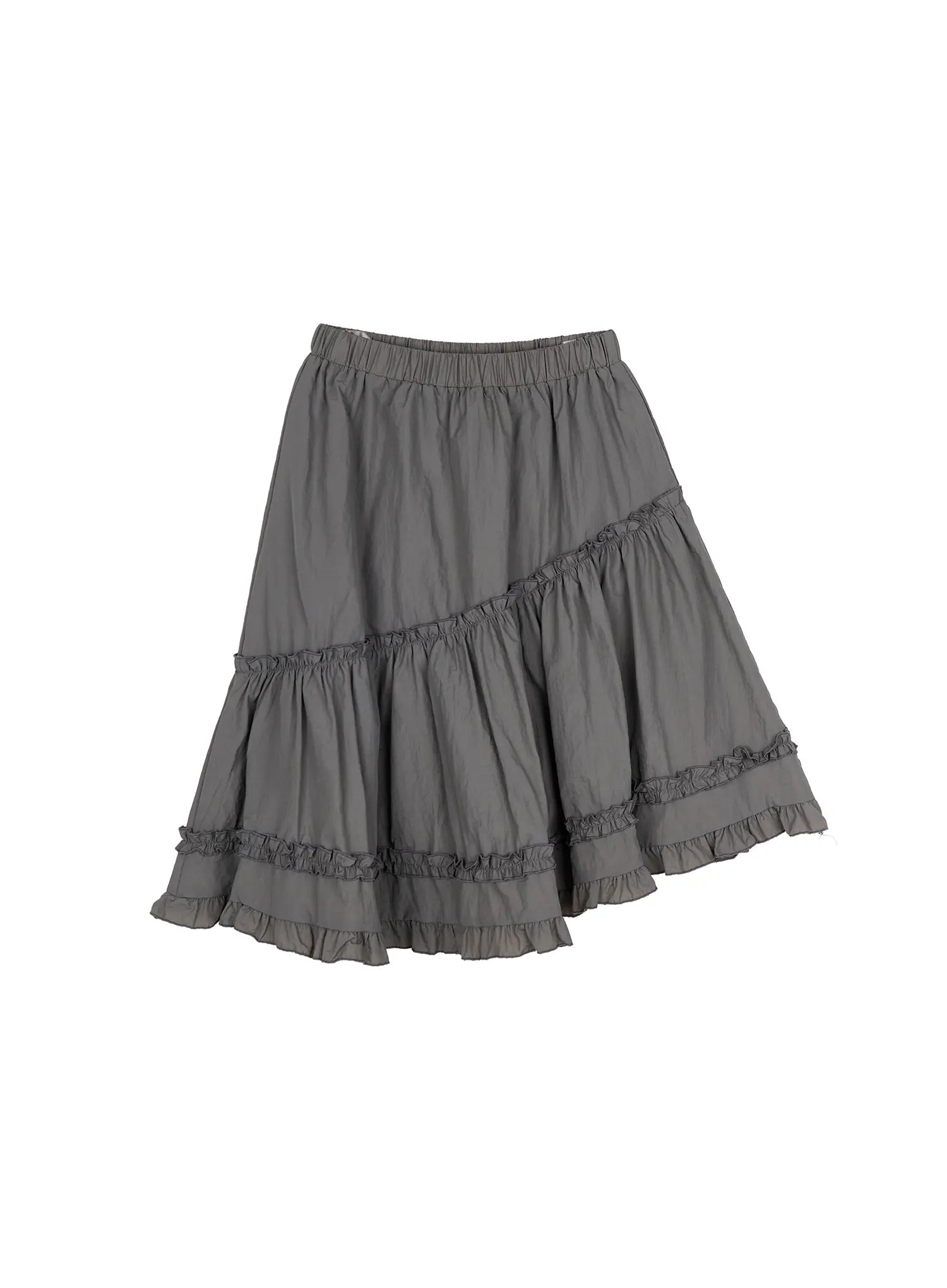 asymmetric-frill-trim-midi-skirt-cd805 / Gray