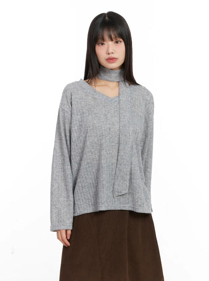 cozy-v-neck-sweater-set-cn521 / Gray