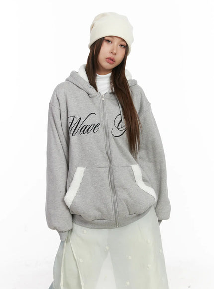 oversized-fleece-lettering-hoodie-cj512 / Gray