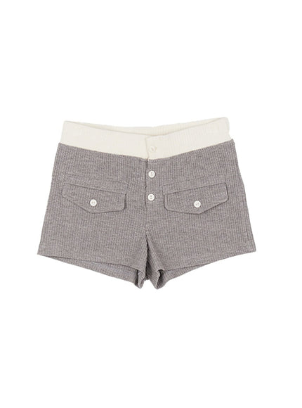ribbed-two-tone-slim-fit-shorts-cy514 / Gray