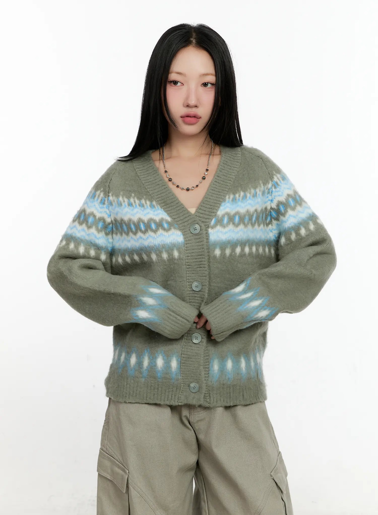snowflake-knit-cardigan-cn506 / Gray