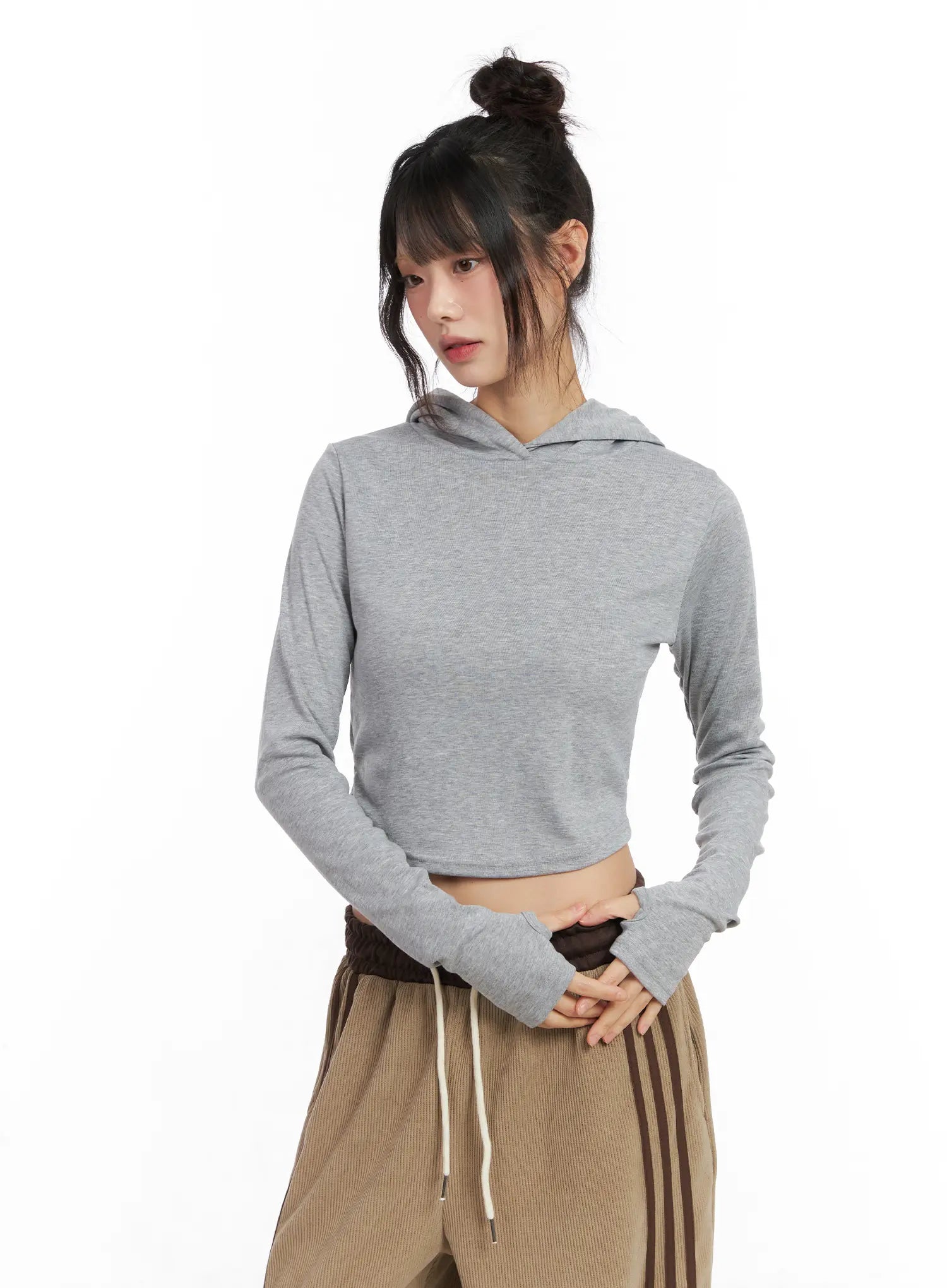 cozy-cropped-fleece-hoodie-cn521 / Gray
