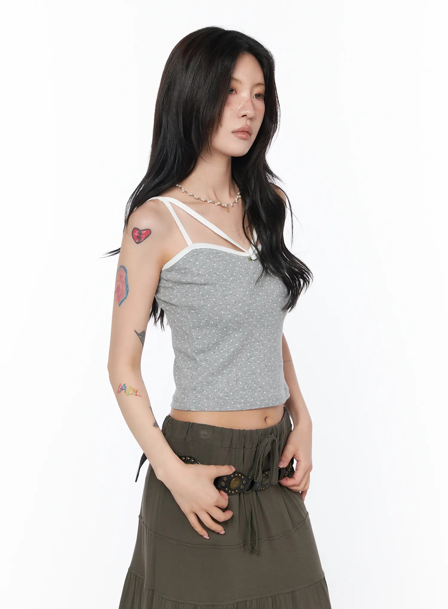 polka-dot-strappy-cami-top-ca524 / Gray