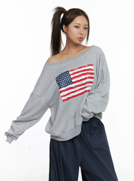 American Flag Off-Shoulder Sweatshirt CS504