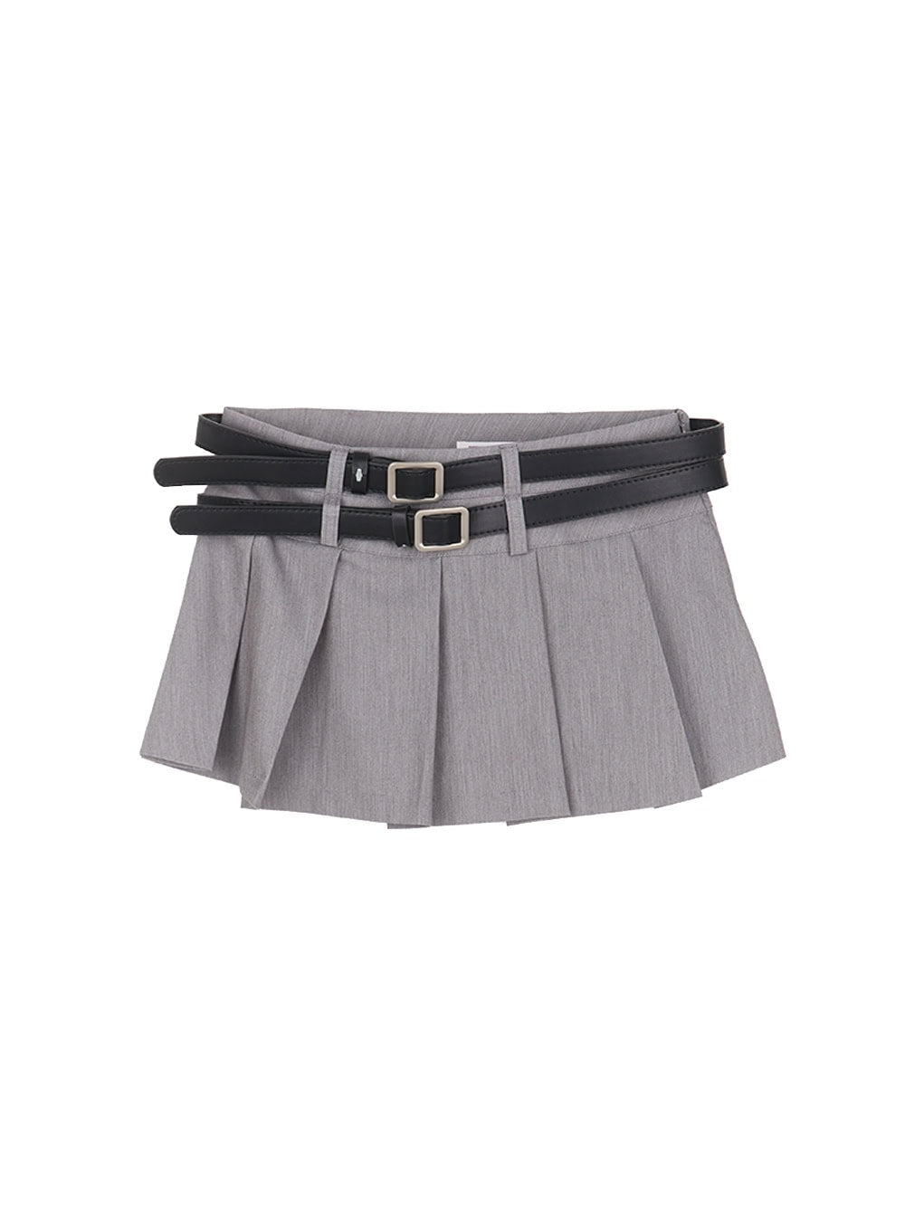 double-belt-pleated-mini-skirt-cu506 / Gray
