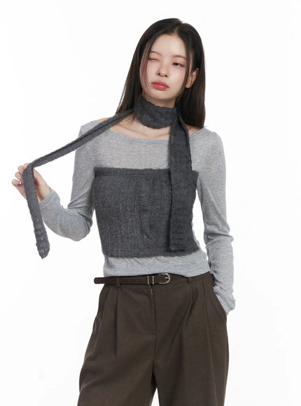 elegant-layered-top-and-scarf-set-cj506 / Gray