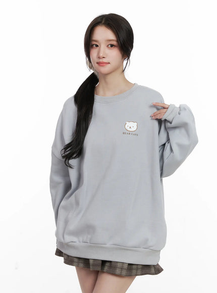 bear-cafe-graphic-sweatshirt-cn527 / Gray