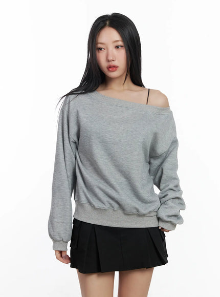 simple-off-shoulder-sweatshirt-cf503 / Gray