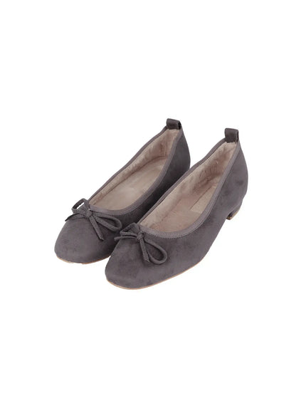 suede-brown-ribbon-flats-cj512 / Gray