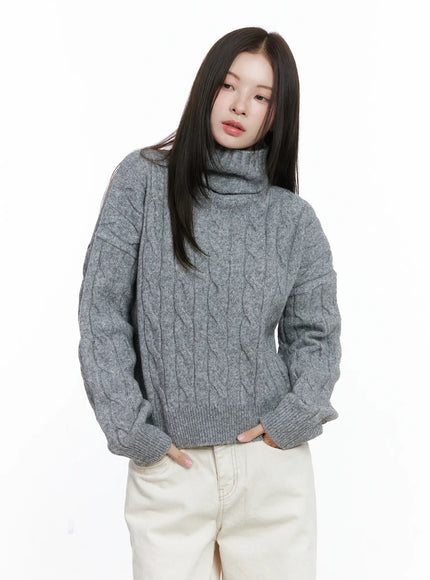 cable-knit-turtleneck-sweater-co503 / Gray