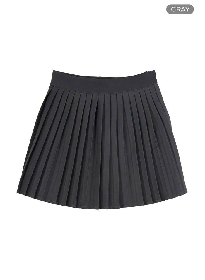 pleated-solid-mini-skirt-ou418 / Gray