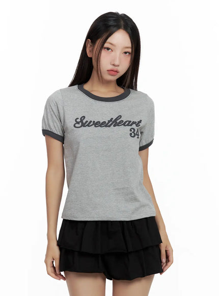 contrast-text-cropped-tee-cl508 / Gray