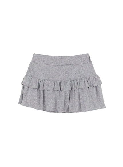 ruffle-layered-mini-skirt-cy530 / Gray