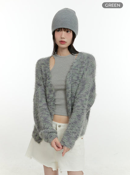 fuzzy-long-sleeve-cardigan-cg401 / Green